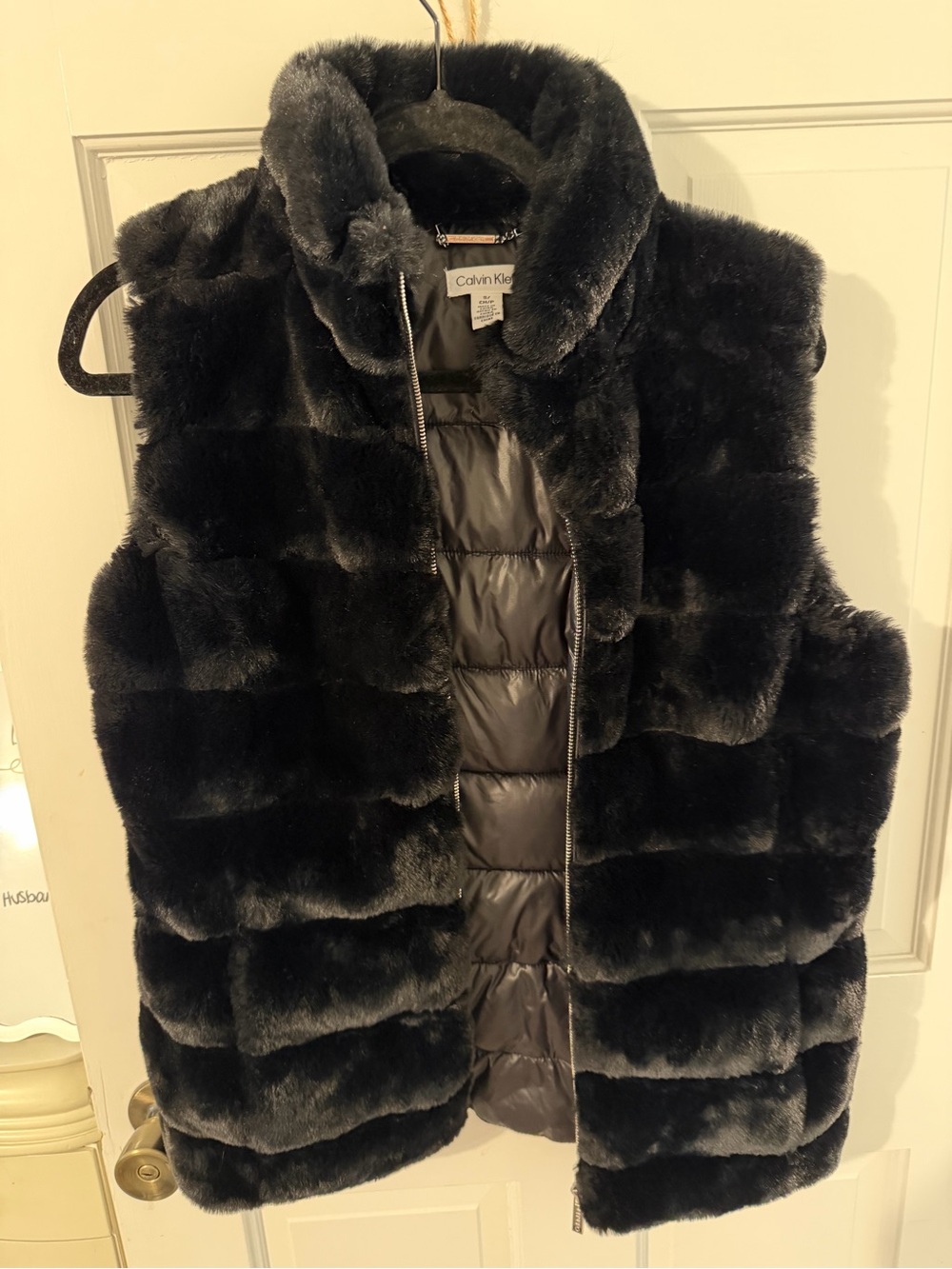Calvin Klein Black Faux Fur Quilted Puffer Vest